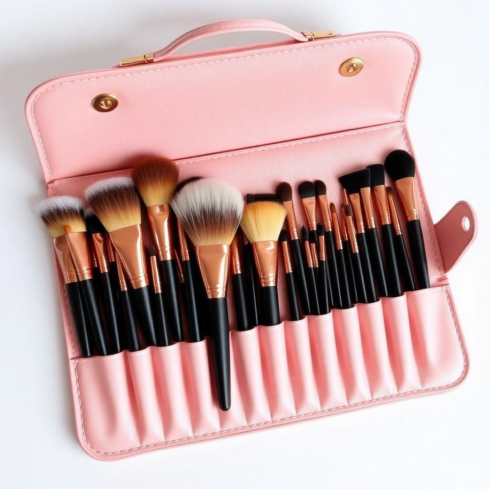 Kit de Pincéis Profissional 24 Peças com Estojo Rosa